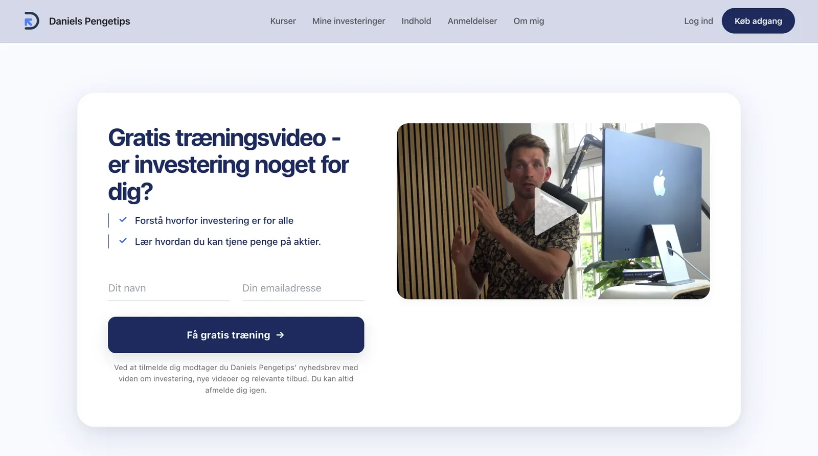 Free training video with a name and email signup form